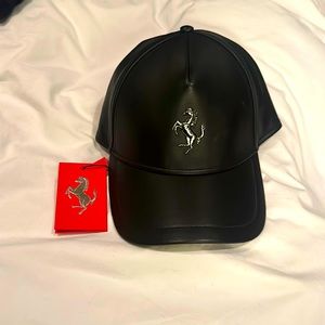 Black Leather Ferrari Hat